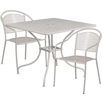 Flash Furniture CO-35SQ-03CHR2-SIL-GG 35 1/4" Square Patio Table & 2 Round Back Arm Chair Set - Steel, Light Gray