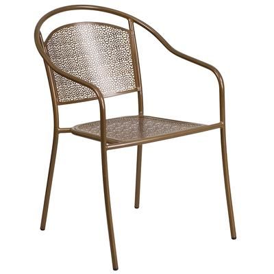 Flash Furniture CO-3-GD-GG Outdoor Stackable Armchair w/ Curved Round Back - Steel, Gold