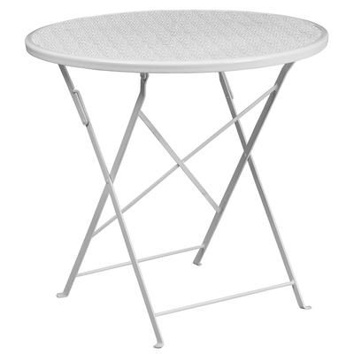 Flash Furniture CO-4-WH-GG 30" Round Folding Patio Table w/ Rain Flower Design Top - Steel, White