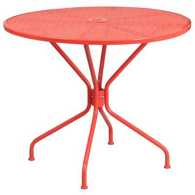 Flash Furniture CO-7-RED-GG 35 1/4" Round Patio Table w/ Rain Flower Design Top & Umbrella Hole - Steel, Coral