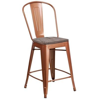 Flash Furniture ET-3534-24-POC-WD-GG Counter Height Commercial Bar Stool w/ Curved Back & Wood Seat, Copper
