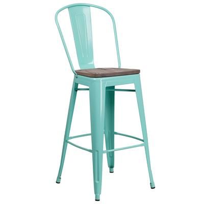 Flash Furniture ET-3534-30-MINT-WD-GG Commercial Bar Stool w/ Curved Back & Wood Seat, Mint, Green
