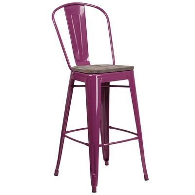 Flash Furniture ET-3534-30-PUR-WD-GG Commercial Bar Stool w/ Curved Back & Wood Seat, Purple