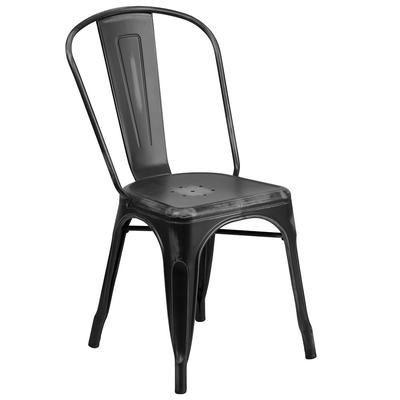 Flash Furniture ET-3534-BK-GG Stacking Chair w/ Vertical Slat Back - Distressed Metal, Black, Indoor/Outdoor
