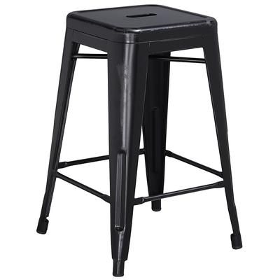 Flash Furniture ET-BT3503-24-BK-GG Counter Height Backless Commercial Bar Stool w/ Metal Seat, Distressed Black, 24"
