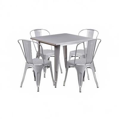 Flash Furniture ET-CT002-4-30-SIL-GG 31 1/2" Square Table & 4 Chair Set - Steel, Silver