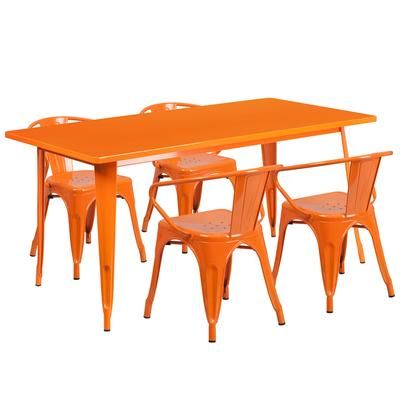 Flash Furniture ET-CT005-4-70-OR-GG Rectangular Table & 4 Chair Set - 63"W x 31 1/2"D x 29 1/2"H, Steel, Orange