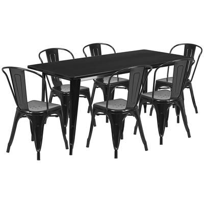 Flash Furniture ET-CT005-6-30-BK-GG Rectangular Table & 6 Chair Set - 63"W x 31 1/2"D x 29 1/2"H, Steel, Black