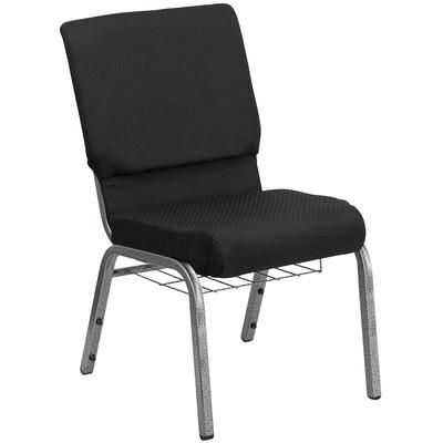 Flash Furniture FD-CH02185-SV-JP02-BAS-GG Stacking Church Chair w/ Black Patterned Fabric Back & Seat - Steel Frame, Silver Vein