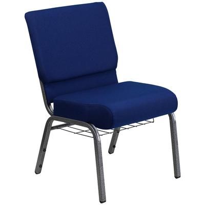 Flash Furniture FD-CH0221-4-SV-NB24-BAS-GG Extra Wide Stacking Church Chair w/ Navy Blue Fabric Back & Seat - Steel Frame, Silver Vein
