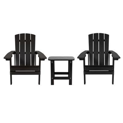 Flash Furniture JJ-C14501-2-T14001-BK-GG Adirondack Side Table & 2 Chair Set - 18 3/4" x 15", Poly Resin, Black