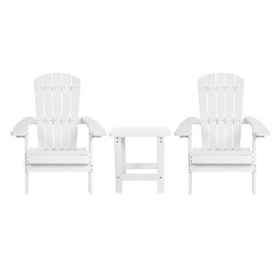 Flash Furniture JJ-C14505-2-T14001-WH-GG Adirondack Side Table & 2 Folding Chair Set - 18 3/4" x 15", Poly Resin, White