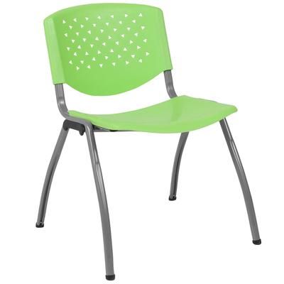 Flash Furniture RUT-F01A-GN-GG Stacking Chair w/ Green Plastic Back & Seat - Metal Frame, Titanium, 880 lb. Capacity, Titanium Powder-Coat
