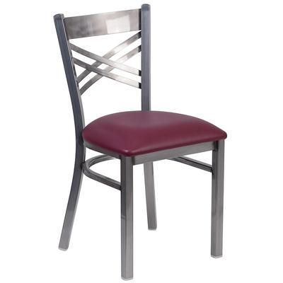 Flash Furniture XU-6FOB-CLR-BURV-GG Restaurant Chair w/ Metal Cross Back & Burgundy Vinyl Seat - Steel Frame, Silver