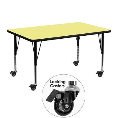Flash Furniture XU-A3048-REC-YEL-T-P-CAS-GG Rectangular Mobile Activity Table - 48"L x 30"W, Laminate Top, Yellow