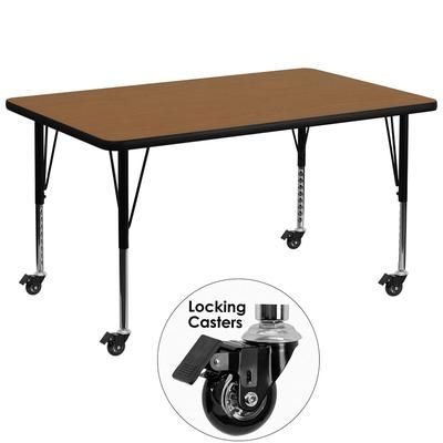 Flash Furniture XU-A3672-REC-OAK-T-P-CAS-GG Rectangular Mobile Activity Table - 72"L x 36"W, Laminate Top, Oak, Brown