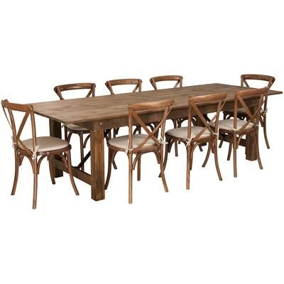 Flash Furniture XA-FARM-14-GG Rectangular Folding Farm Table & 8 Chair Set - 108"W x 40"D x 30"H, Plank Top, Pine Base