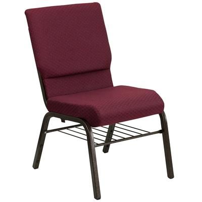 Flash Furniture XU-CH-60096-BYXY56-BAS-GG Stacking Church Chair w/ Burgundy Patterned Fabric Back & Seat - Steel Frame, Gold Vein