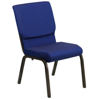 Flash Furniture XU-CH-60096-NVY-DOT-GG Stacking Church Chair w/ Navy Blue Dot Fabric Back & Seat - Steel Frame, Gold Vein