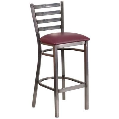 Flash Furniture XU-DG697BLAD-CLR-BAR-BURV-GG Commercial Bar Stool w/ Ladder Back & Burgundy Vinyl Seat, Clear Coat Steel