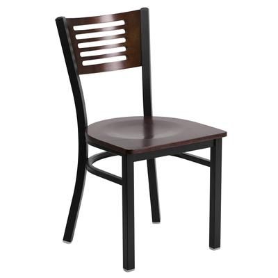 Flash Furniture XU-DG-6G5B-WAL-MTL-GG Restaurant Chair w/ Walnut Wood Back & Seat - Steel Frame, Black