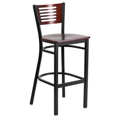Flash Furniture XU-DG-6H1B-MAH-BAR-MTL-GG Commercial Bar Stool w/ Mahogany Wood Back & Wood Seat, Black