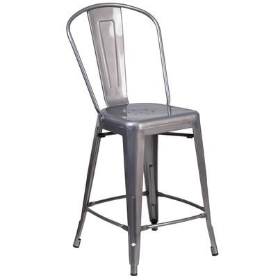 Flash Furniture XU-DG-TP001B-24-GG Commercial Bar Stool w/ Curved Back & Metal Seat, Silver