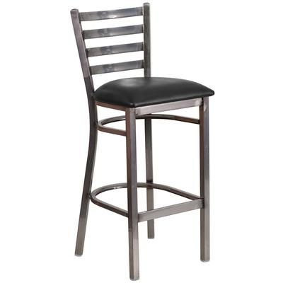 Flash Furniture XU-DG697BLAD-CLR-BAR-BLKV-GG Commercial Bar Stool w/ Metal Ladder Back & Black Vinyl Seat, Clear Coat Steel