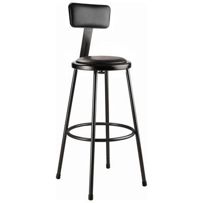 National Public Seating 6430B-10 Round Stool w/ Black Vinyl Padded Back & Black Vinyl Padded Seat, Black, Pack of 2