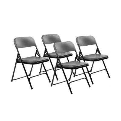 National Public Seating 820 Folding Chair w/ Charcoal Plastic Back & Seat - Steel Frame, Black, Pack of 4