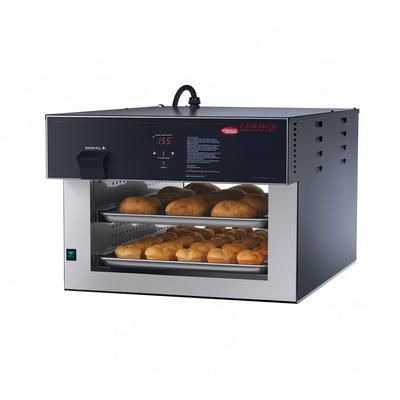 Hatco FSHACH-2PT 208 24 1/8" Dual Service Countertop Heated Display Case - 2 Shelves, 208v/1ph, Pass-Through, Silver
