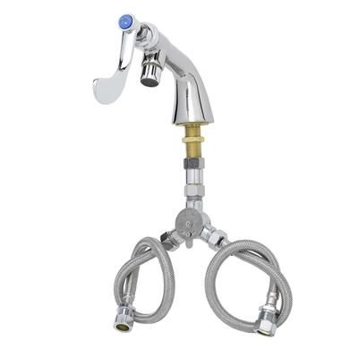 T&S B-0842 Sill Faucet w/ 1 Hole Base, Flex Hoses, Wrist Handle, Chrome