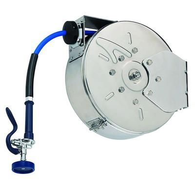 T&S B-7142-C01 Hose Reel, Enclosed, SS, 50 ft, Hose, 3/8 Diameter, Spray Valve, Silver