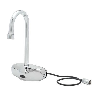 T&S EC-3105 Wall Mount Electronic Faucet - 4" Centers, Gooseneck Spout, Chrome Plated Brass, Chrome-Plated Brass, Stainless Steel