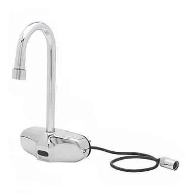 T&S EC-3105-TMV Wall Mount Electronic Faucet - 4" Centers, Gooseneck Spout, Chrome Plated Brass, Stainless Steel