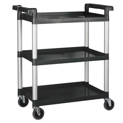 Winco UC-2415K 3 Level Plastic Utility Cart w/ 330 lb Capacity, Raised Ledges, Black