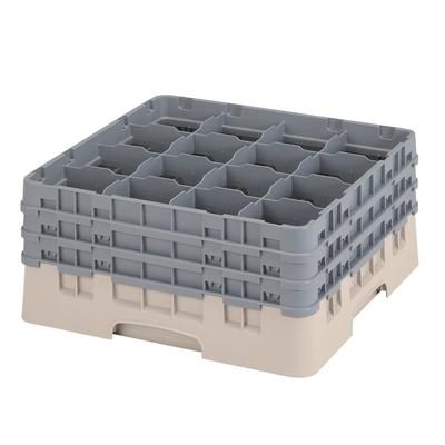 Cambro 16S738184 Camrack Glass Rack w/ 16 Compartments - 16 Gray Extenders, Beige, 3 Gray Extenders