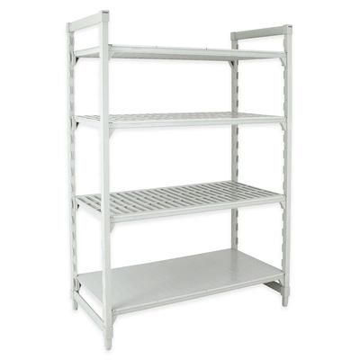 Cambro CPU187264VS4PKG 72" NSF 4-Tier Polymer Shelf Kit - Camshelving Premium, 18"W, 64"H, 3 Vented Shelves, 1 Solid Shelf, Gray