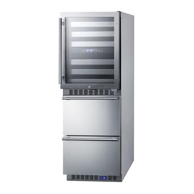 Summit SWCDAR24 23 5/8" Commercial Wine Cooler/Drawer Refrigerator Combo w/ 2 Zones - 46 Bottle Capacity, 115v, Silver