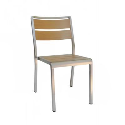 emu AB1020HD (06-401) Sid Indoor/Outdoor Stackable Side Chair - Brown Aluminum w/ Silver Aluminum Frame, Faux Oak