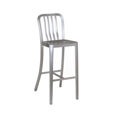 emu AB1205 Commercial Bar Stool w/ Vertical Back & Metal Seat, Brushed Aluminum, Slat Back with Saddle Seat, Foot Rest