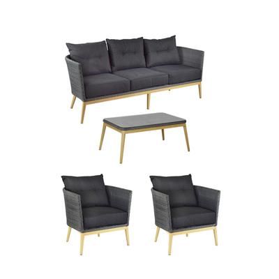 emu A1710 (401-74/75) Elly 4 piece Outdoor Lounge Chair Set - Gray Wicker w/ Beige Aluminum Frame
