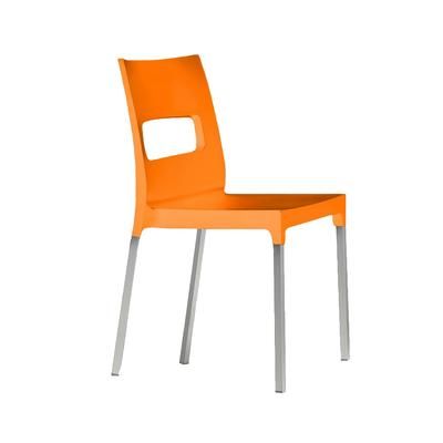 emu B9008 (66) Olly Indoor/Outdoor Stackable Side Chair - Orange Plastic w/ Aluminum Frame, Polypropylene/Aluminum
