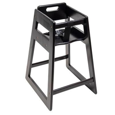 CSL 900BL-KD 27" Stackable Wood High Chair w/ Waist Strap - Rubberwood, Black, Rubber Wood