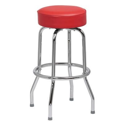 Royal Industries ROY 7711 R Backless Commercial Bar Stool w/ Red Vinyl Seat, Chrome