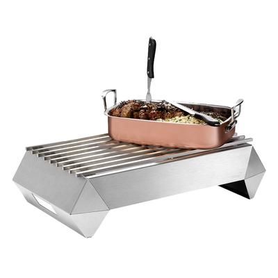 Rosseto SK045 Rectangular Warmer w/ 1 Burner - 26" x 15 3/4", Brushed Stainless, Burner, Fuel Holder, & Grill, 6 Piece, Silver