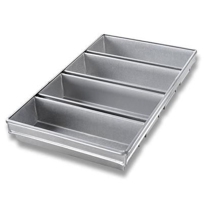 Chicago Metallic 44945 Bread Pan Set, Holds (4) 12 1/4" x 4 1/2" Pans, AMERICOAT Glazed 26 ga Aluminized Steel, Silver