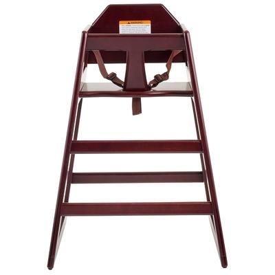 Tablecraft 6464162 29" Stackable Wood High Chair w/ Waist Strap - Rubberwood, Mahogany, Brown
