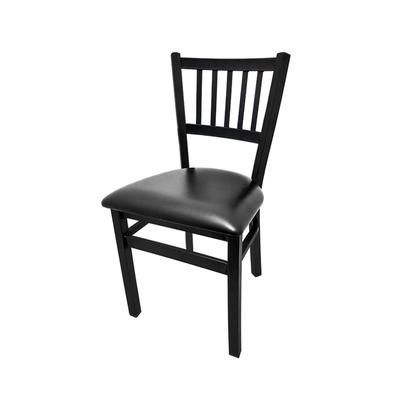 Oak Street SL2090 BLK Dining Chair w/ Vertical Slat Back & Black Vinyl Seat - Steel Frame, Black, Vertical Back
