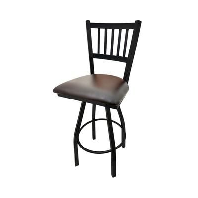 Oak Street SL2090-S ESP Swivel Commercial Bar Stool w/ Metal Vertical Back & Espresso Vinyl Seat, Black